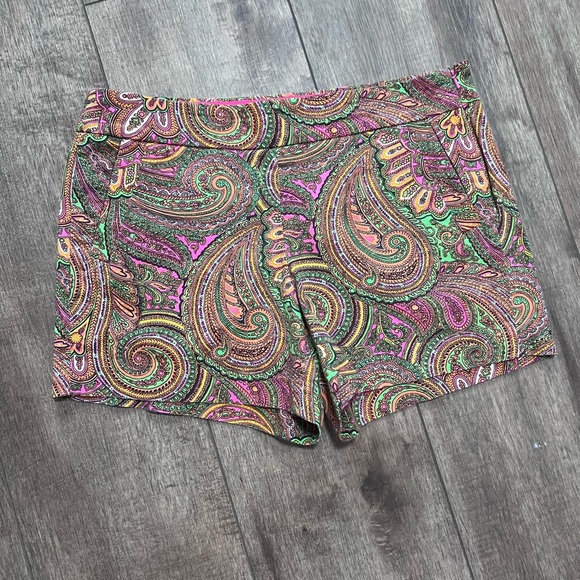 J. Crew High Waist Pink and Green Paisley Shorts 10 - Picture 1 of 7